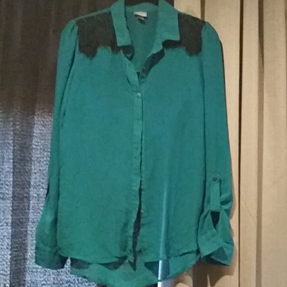 Sheer Teal Blouse with lace front and back